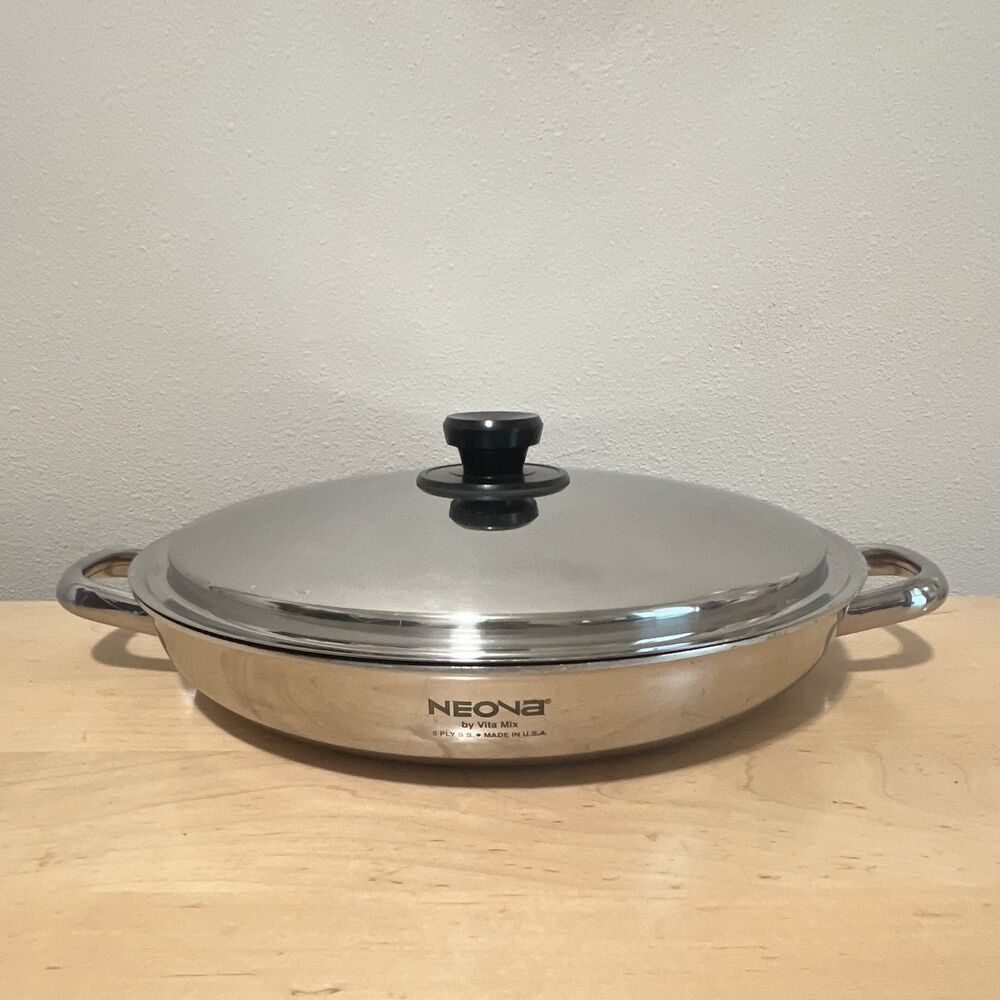 Neova By Vita Mix 5 Ply Stainless Steel Made In USA 13” Chef Pan W Lid